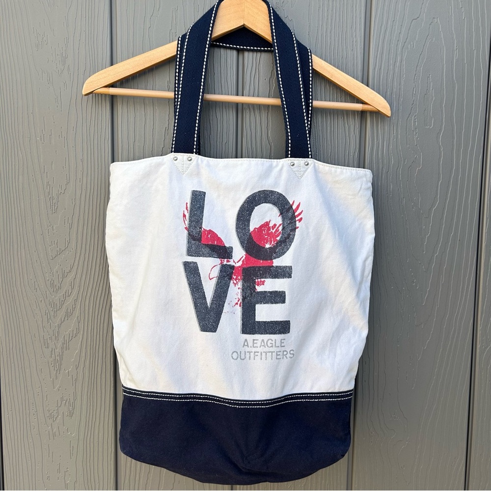 Y2K American Eagle Tote Bag Canvas Navy Blue And White Mid 2000s Mcbling Era